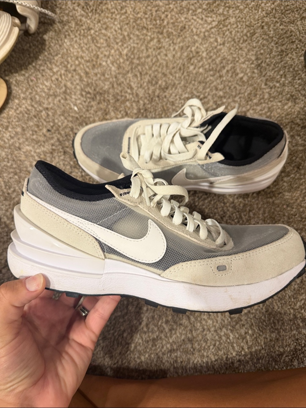 Nike 6y Gray, Cream & White Mesh Sneakers